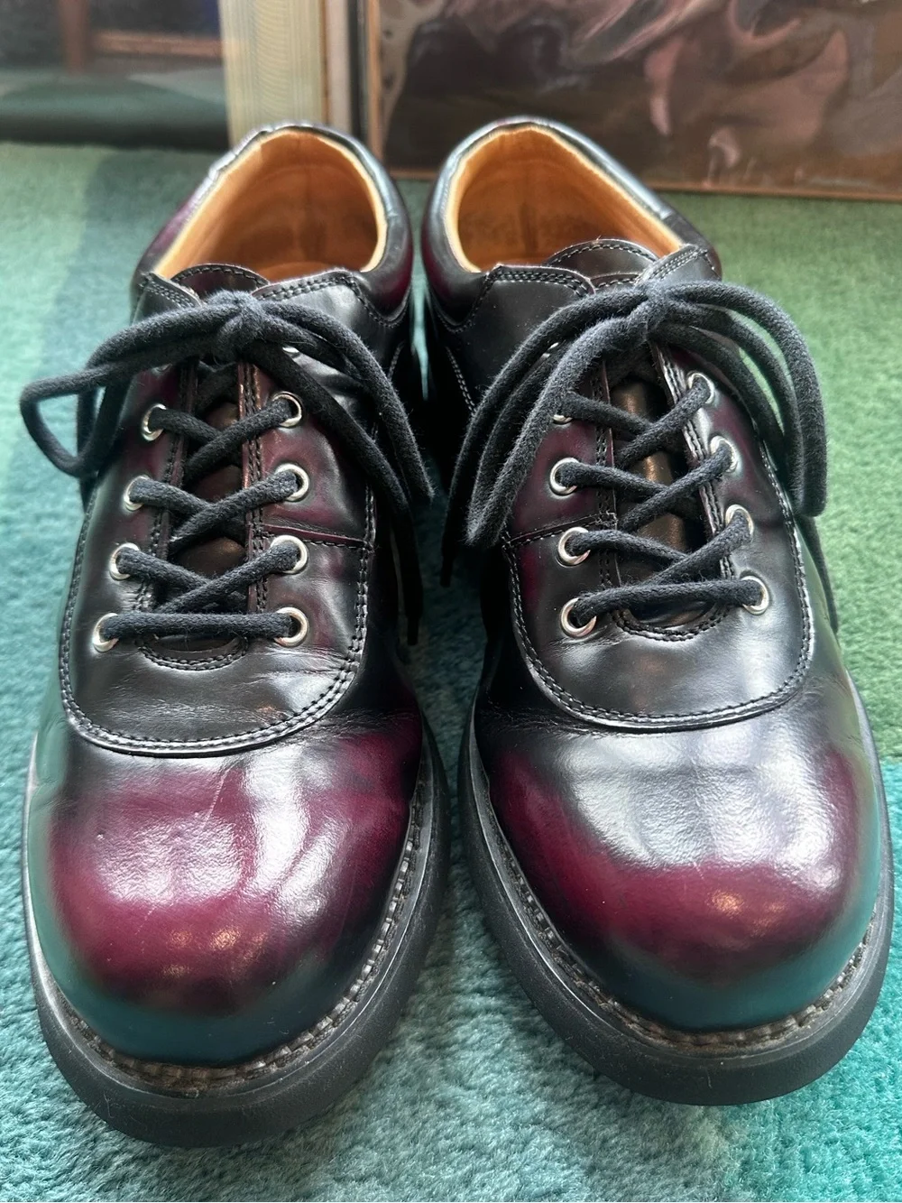 Fluevog VINTAGE EXCELLENT 7th Heaven burgundy rub-off lace-up shoe - men US 11.5